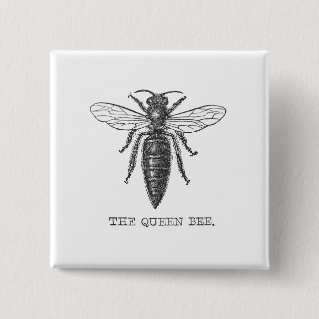 Queen Bee Bug Insect Antique Illustration Pinback Button (Front)