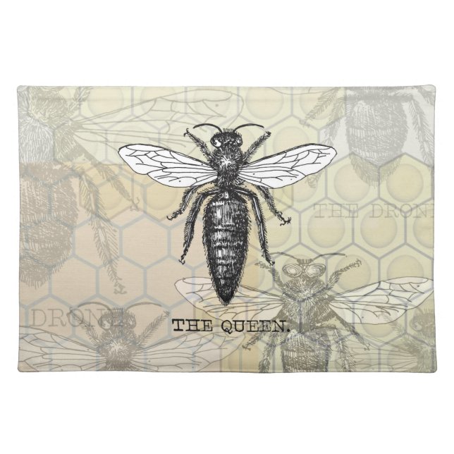 Queen Bee Bug Insect Antique Illustration Placemat (Front)