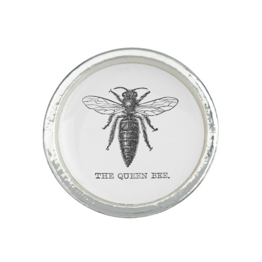 Queen Bee Bug Insect Antique Illustration Ring (Front)