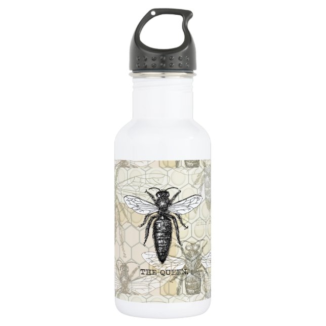 Queen Bee Bug Insect Antique Illustration Stainless Steel Water Bottle (Front)