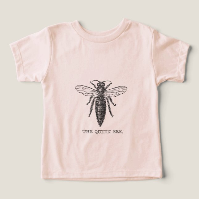 Queen Bee Bug Insect Antique Illustration Toddler T-shirt (Design Front)