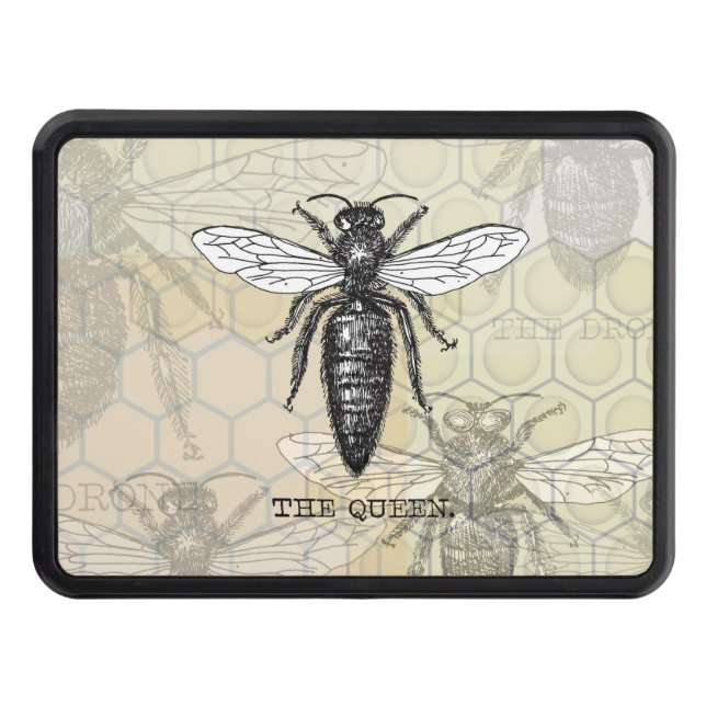 Queen Bee Bug Insect Antique Illustration Trailer Hitch Cover (Front)