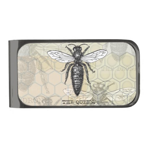 Queen Bee Bug Insect Bees Illustration Gunmetal Finish Money Clip