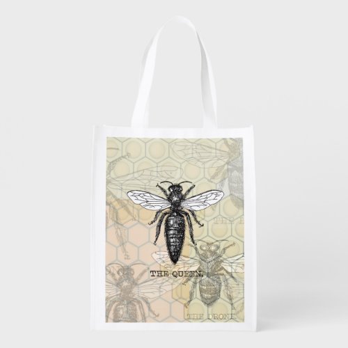 Queen Bee Bug Insect Bees Illustration Reusable Grocery Bag
