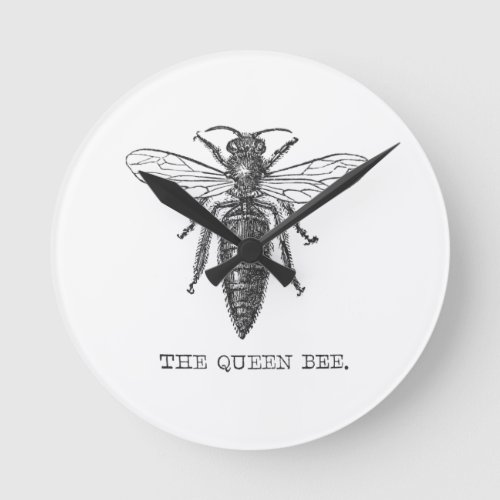 Queen Bee Bug Insect Bees Illustration Round Clock
