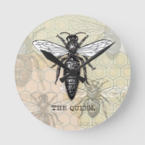 Queen Bee Bug Insect Bees Illustration Round Clock