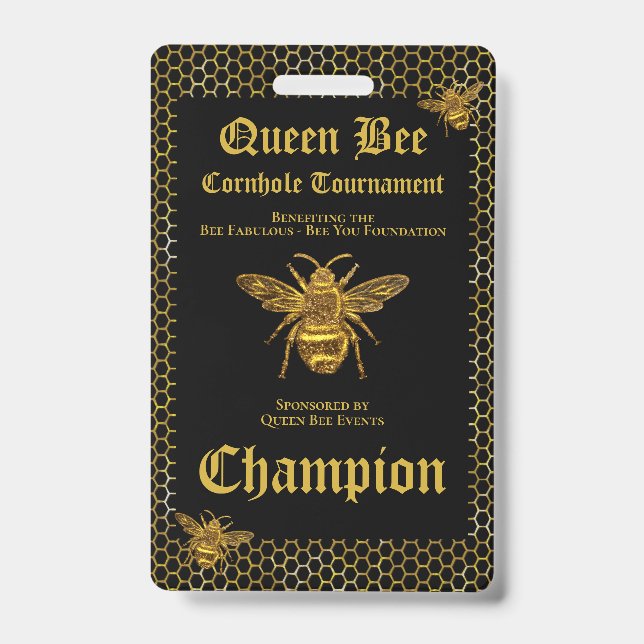 Queen Bee Cornhole Tournament Fundraiser Champion Badge (Front)
