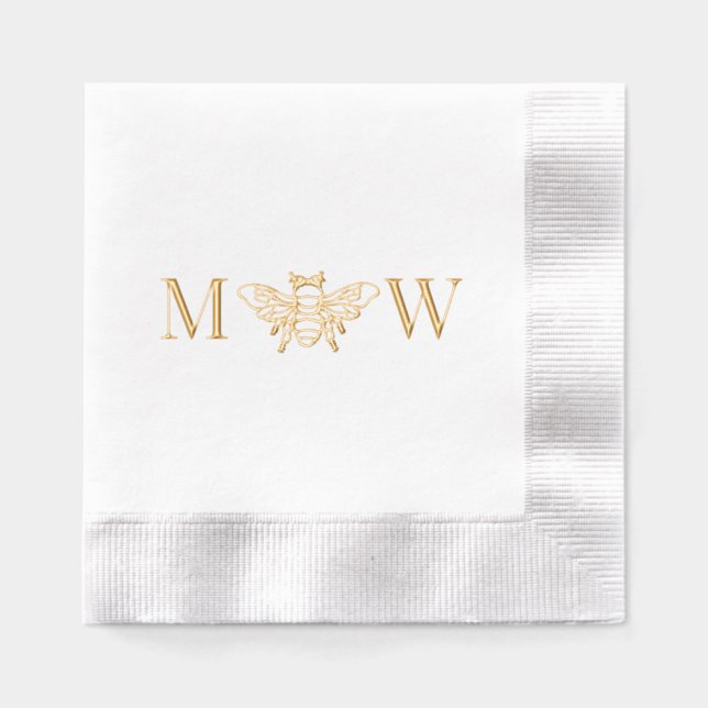 Queen Bee Couple Wedding 2 Initial Monogram Foil Napkins (Front)