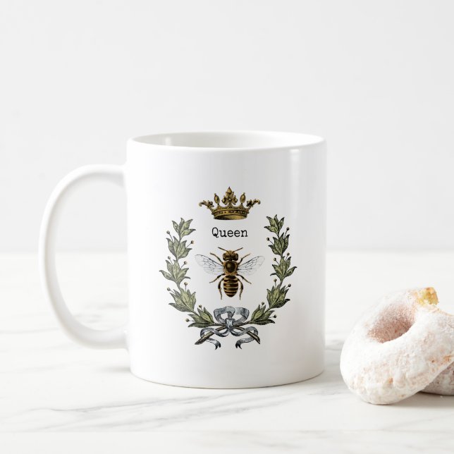 Queen Bee Crown and Wreath Coffee Mug (With Donut)