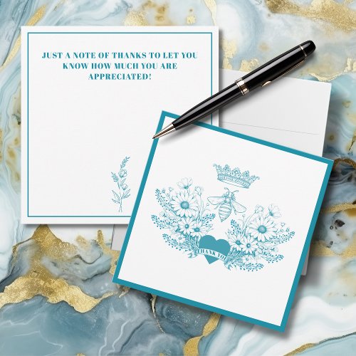 Queen Bee  Crown Bee Teal Thank You Card