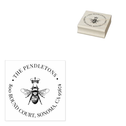 Queen Bee Crown Family Name Return Address Self_in Rubber Stamp