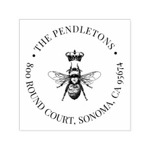 Queen Bee Crown Family Name Return Address Self-inking Stamp