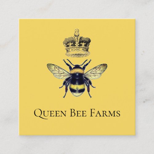 Queen Bee Crown Farm Apiary Yellow Gold Square Business Card