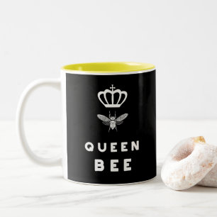 Queen Bee. Crown. Funny Cute Sayings. Two-Tone Coffee Mug