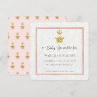 Queen Bee Crown Gold Glitter Pink Elegant Girl Invitation