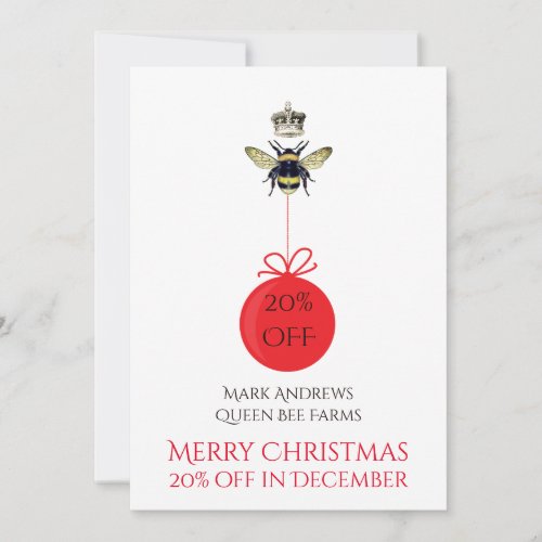 Queen Bee Crown Honey White Business Holiday Card