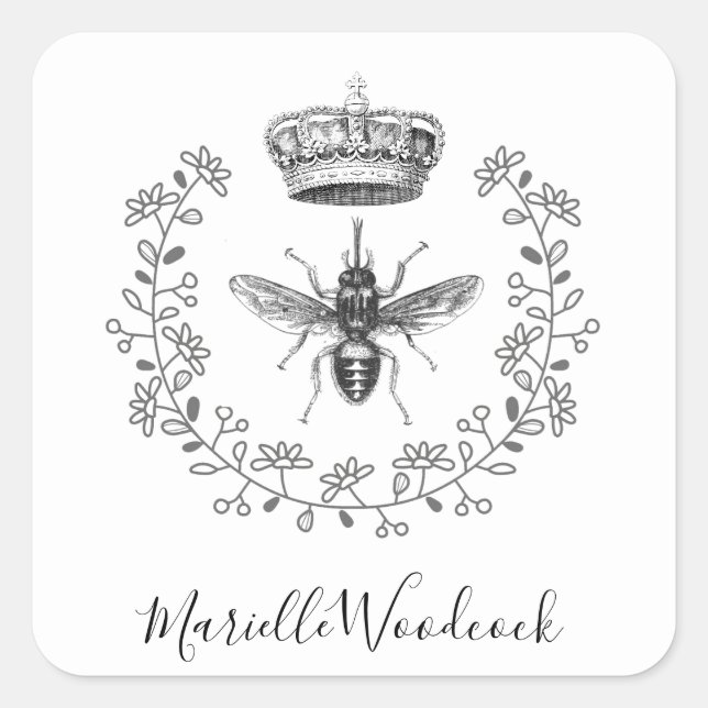 Queen Bee  Crown Laurel Logo Square Sticker (Front)