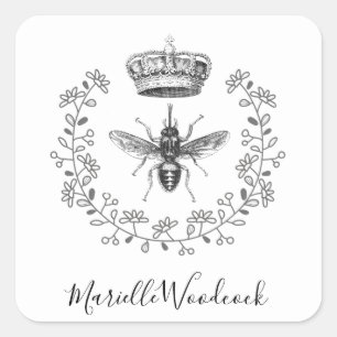 Queen Bee Crown Laurel Logo Square Sticker