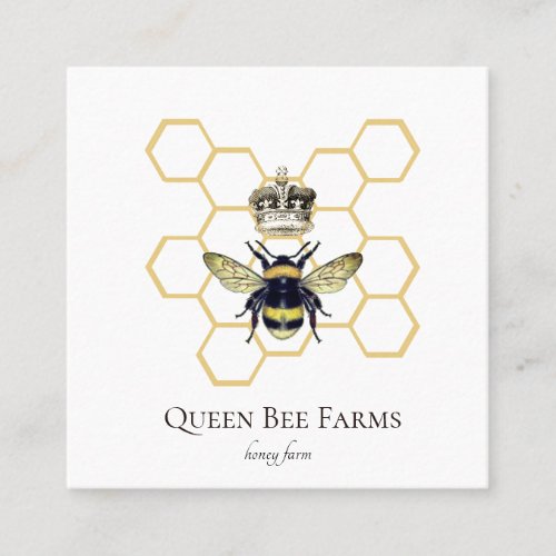 Queen Bee Crown Logo Honeybee Beekeeper  Square Business Card