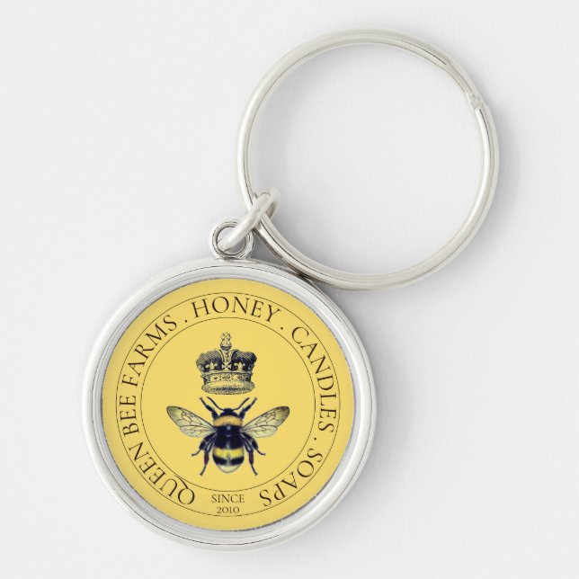 Queen Bee Crown On Yellow Gold Apiary Honey Keychain (Front)