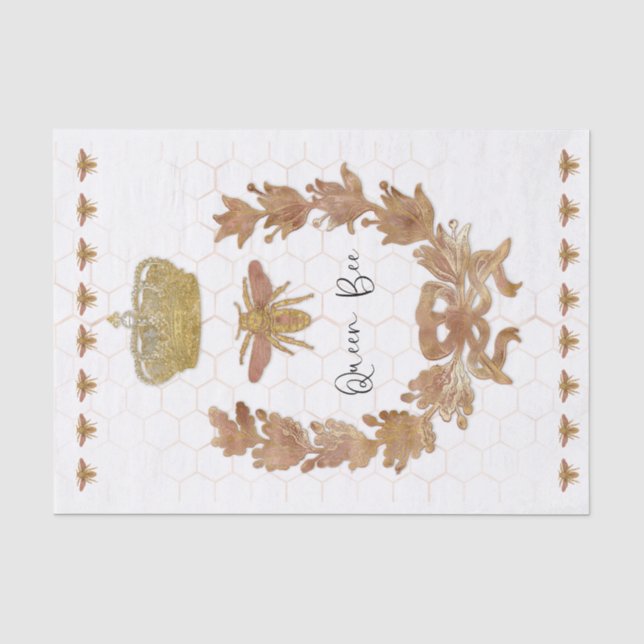 Queen Bee Crown Royal Rose Gold Girl Decoupage Tissue Paper (Front)