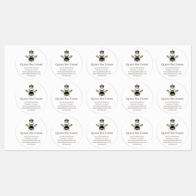 Queen Bee & Crown White Labels (Sheet)