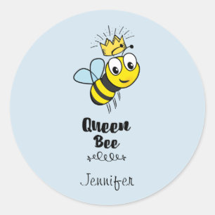 Queen Bee Cute Bumble Bee with Crown Personalized Classic Round Sticker