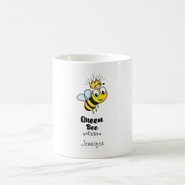 Queen Bee Cute Bumble Bee with Crown Personalized Coffee Mug (Center)