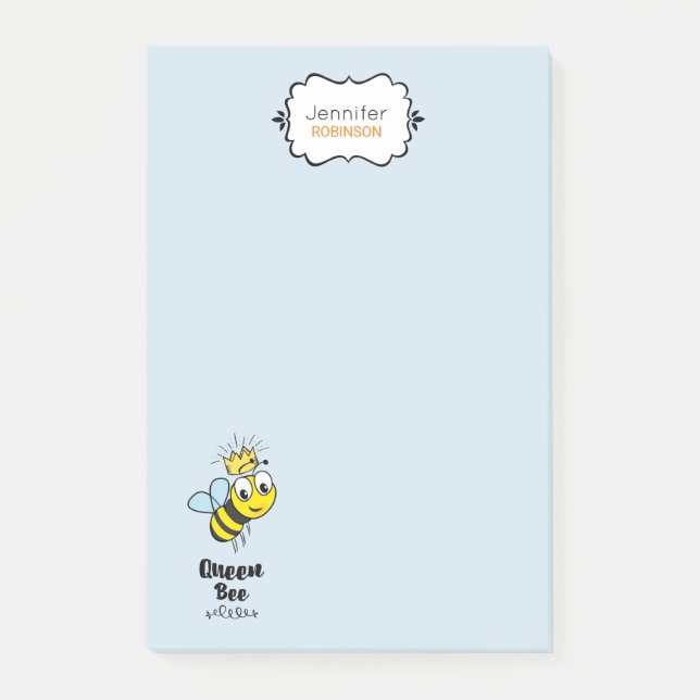 Queen Bee Cute Bumble Bee with Crown Personalized Post-it Notes (Front)