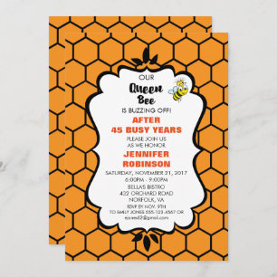 Queen Bee Cute Bumble Bee with Crown Retirement Invitation