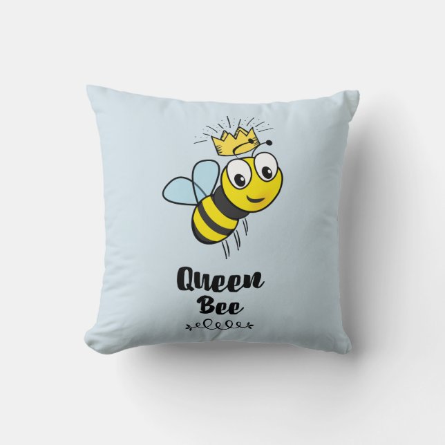 Queen Bee Cute Bumble Bee with Crown Throw Pillow (Front)