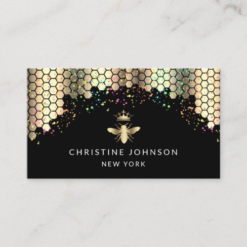 queen bee design on black background business card