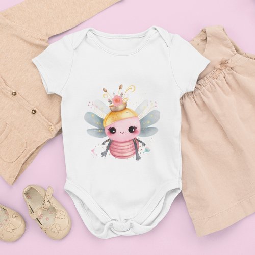 Queen Bee Dressed In Pink and Cute Flower Crown Baby Bodysuit