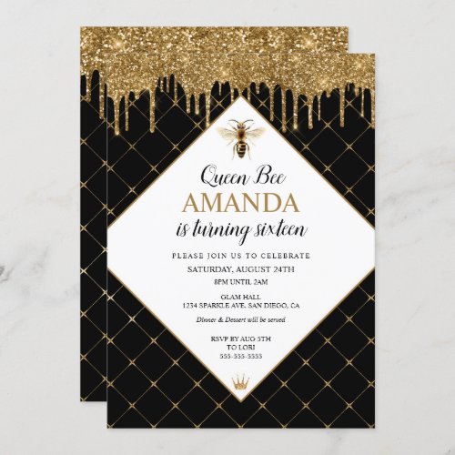 Queen Bee Dripping Honey Birthday Invitation