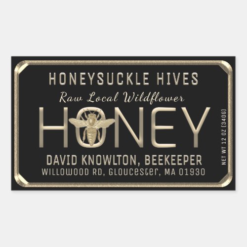 Queen Bee Embossed Text and Frame Raw Local Honey  Rectangular Sticker