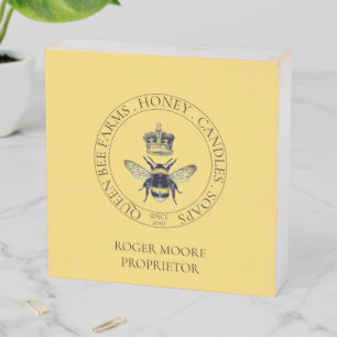 Queen Bee Farms Apiary Golden Bee And Crown Wooden Box Sign