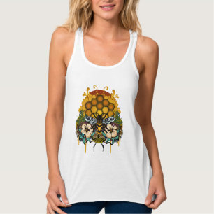 Queen Bee Floral Honeycomb Botanical Garden Art Tank Top