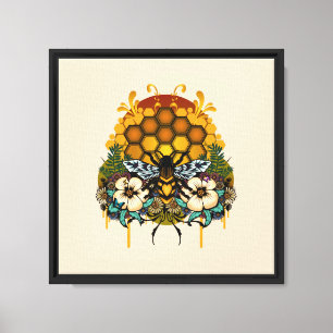 Queen Bee Floral Honeycomb Botanical Garden Canvas Print