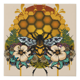 Queen Bee Floral Honeycomb Botanical Garden Faux Canvas Print