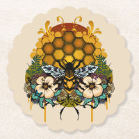 Queen Bee Floral Honeycomb Elegant Botanical