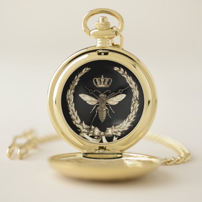 Queen Bee French Farmhouse Crown Wreath Pocket Watch (Inside)