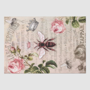 Queen Bee French Perfume Rose Bud Ad Vintage Tissue Paper