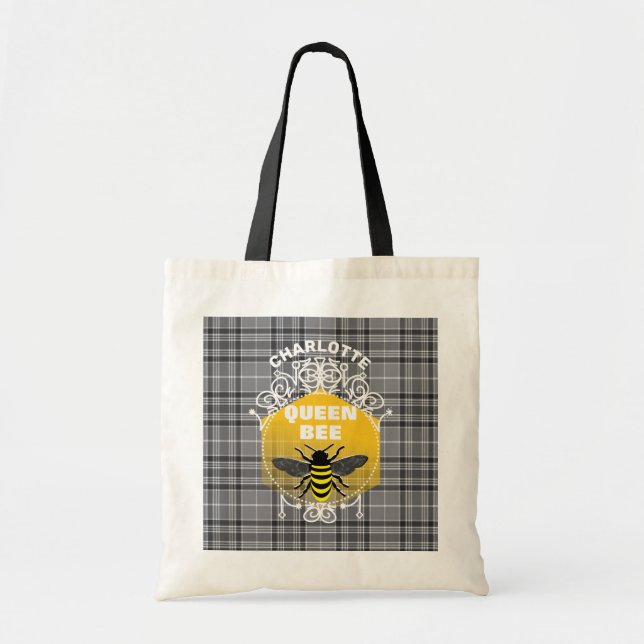 Queen Bee Funny Cute Girly Personalized Tote Bag (Front)