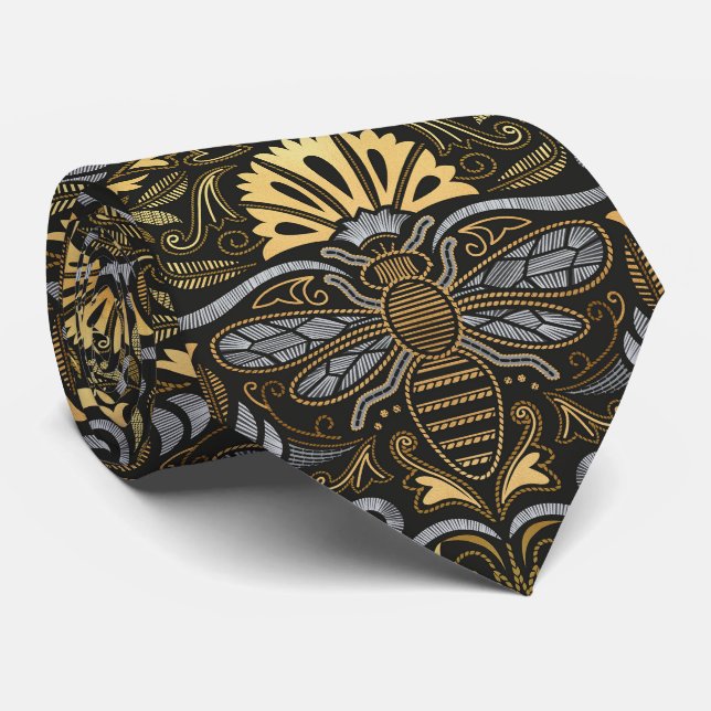 Queen bee garden // embroidery passementerie style neck tie (Rolled)