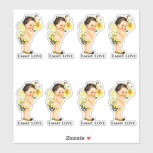 Queen Bee Girl Wings Yellow Black Stripes Sticker