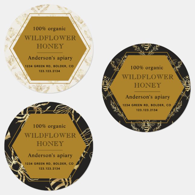 queen bee gold apiary adhesive honey jar labels (Group)