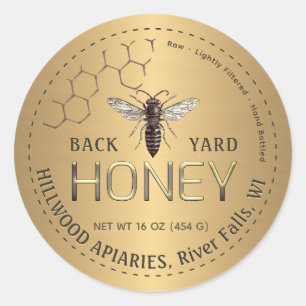 Queen Bee Gold Honey Jar Label Raw Back Yard Honey