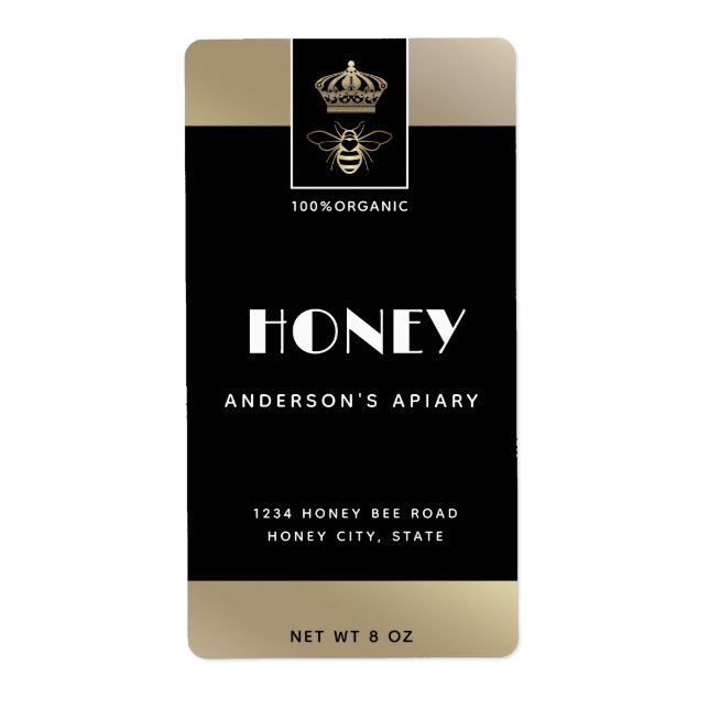 Queen bee gold minimalist honey label (Front)