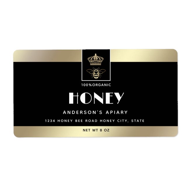 Queen bee gold minimalist honey label (Front)