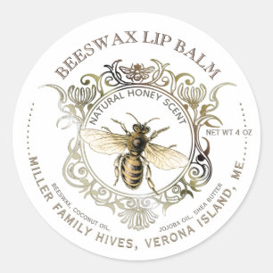 Queen Bee Gold Ornate Frame Beeswax Lip Balm Classic Round Sticker